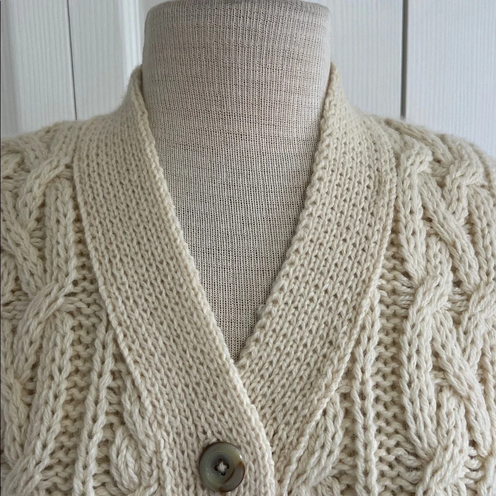 Vintage Aran Fisherman Wool Cream Cable Knit Sweater Vest - Picture 3 of 16